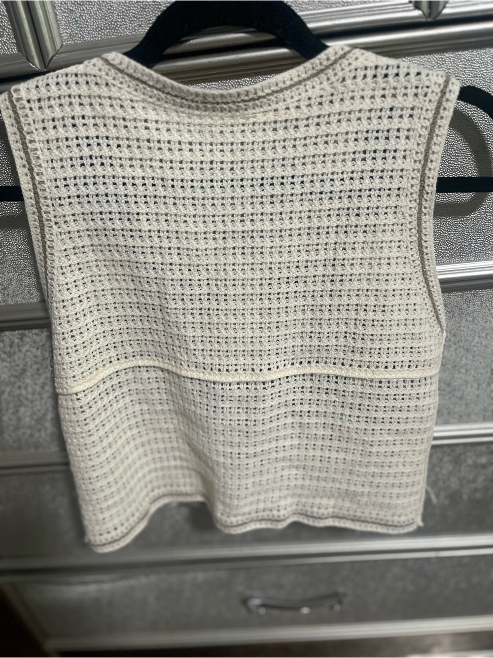 Crochet Floral Vest in Cream with Blue & Brown Accents - Picture 3 of 3